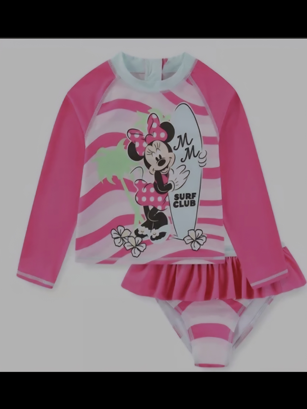 Disney Pink Minnie Mouse Surf Club Long-Sleeve Rashguard Set Size 5 Girls Nwt